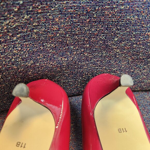 Kitten Patent Leather Talbots Heels Deep Red/Magenta Ruffled Bow Women's 11 B - Picture 8 of 9